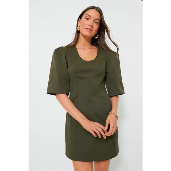NWT Tuckernuck Olive Twill Ariella Mini Fitted Bell Sleeves Fall Dress Green XS - Picture 1 of 6